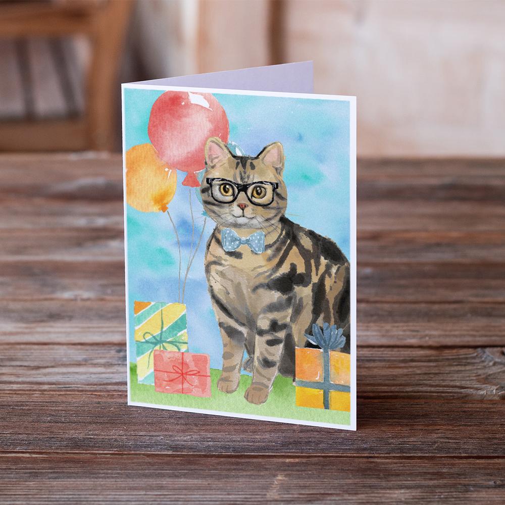 Buy this American Shorthair Brown Tabby Happy Birthday Greeting Cards and Envelopes Pack of 8