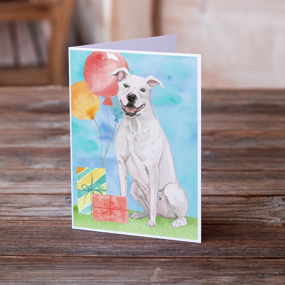 Happy Birthday White Staffordshire Bull Terrier Greeting Cards and Envelopes Pack of 8 - the-store.com
