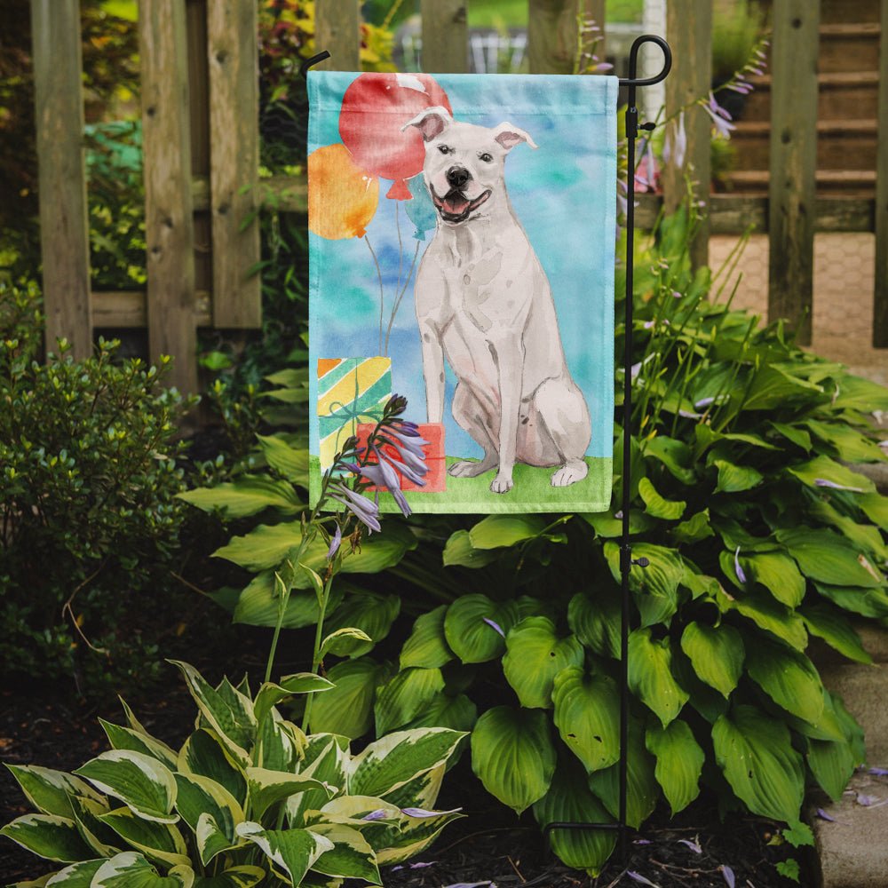 Happy Birthday White Staffordshire Bull Terrier Flag Garden Size CK3230GF