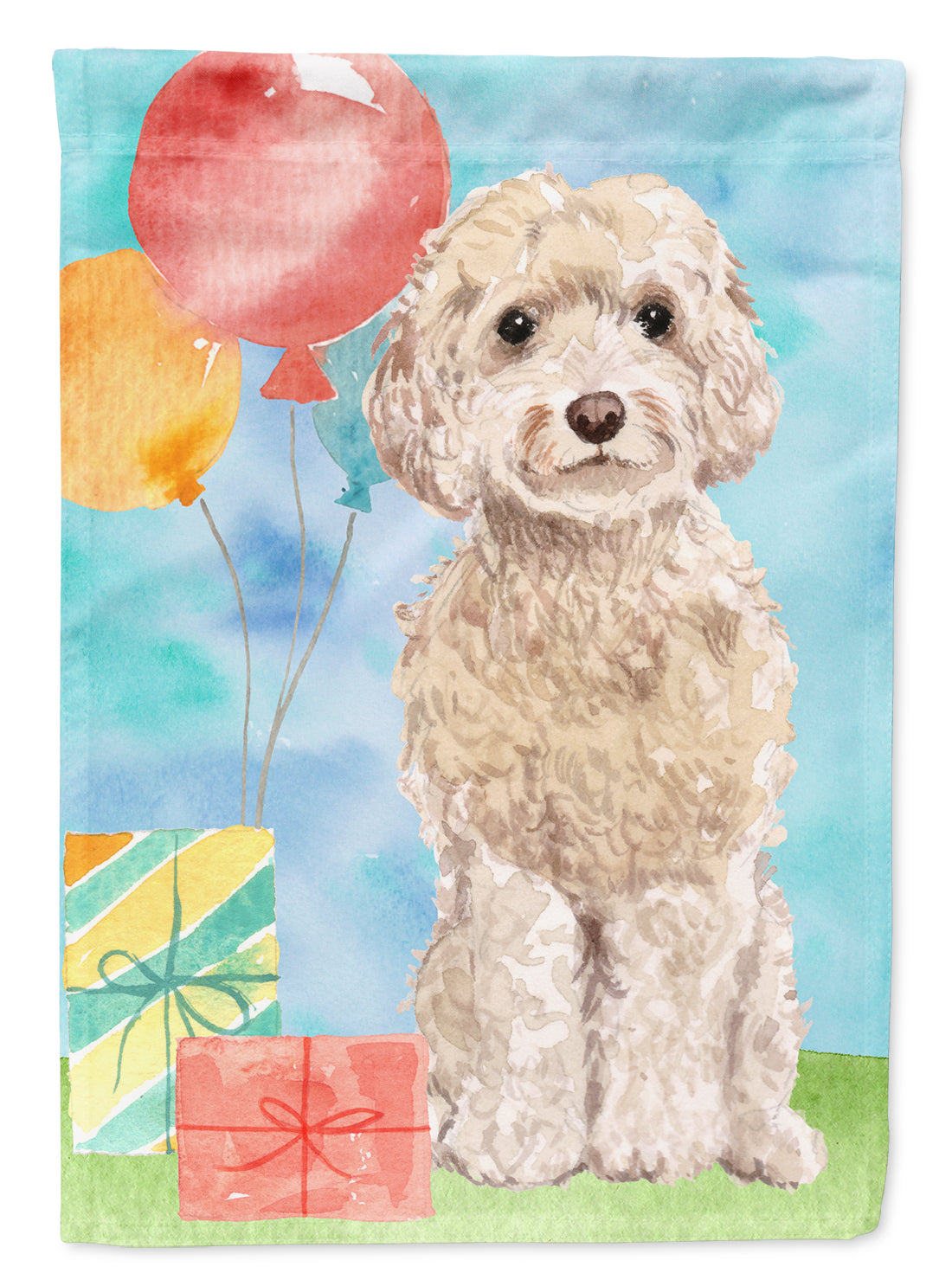 Happy Birthday Champagne Cockapoo Flag Canvas House Size CK3244CHF