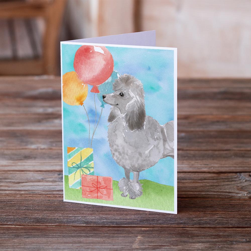 Happy Birthday Silver Poodle Greeting Cards and Envelopes Pack of 8 - the-store.com