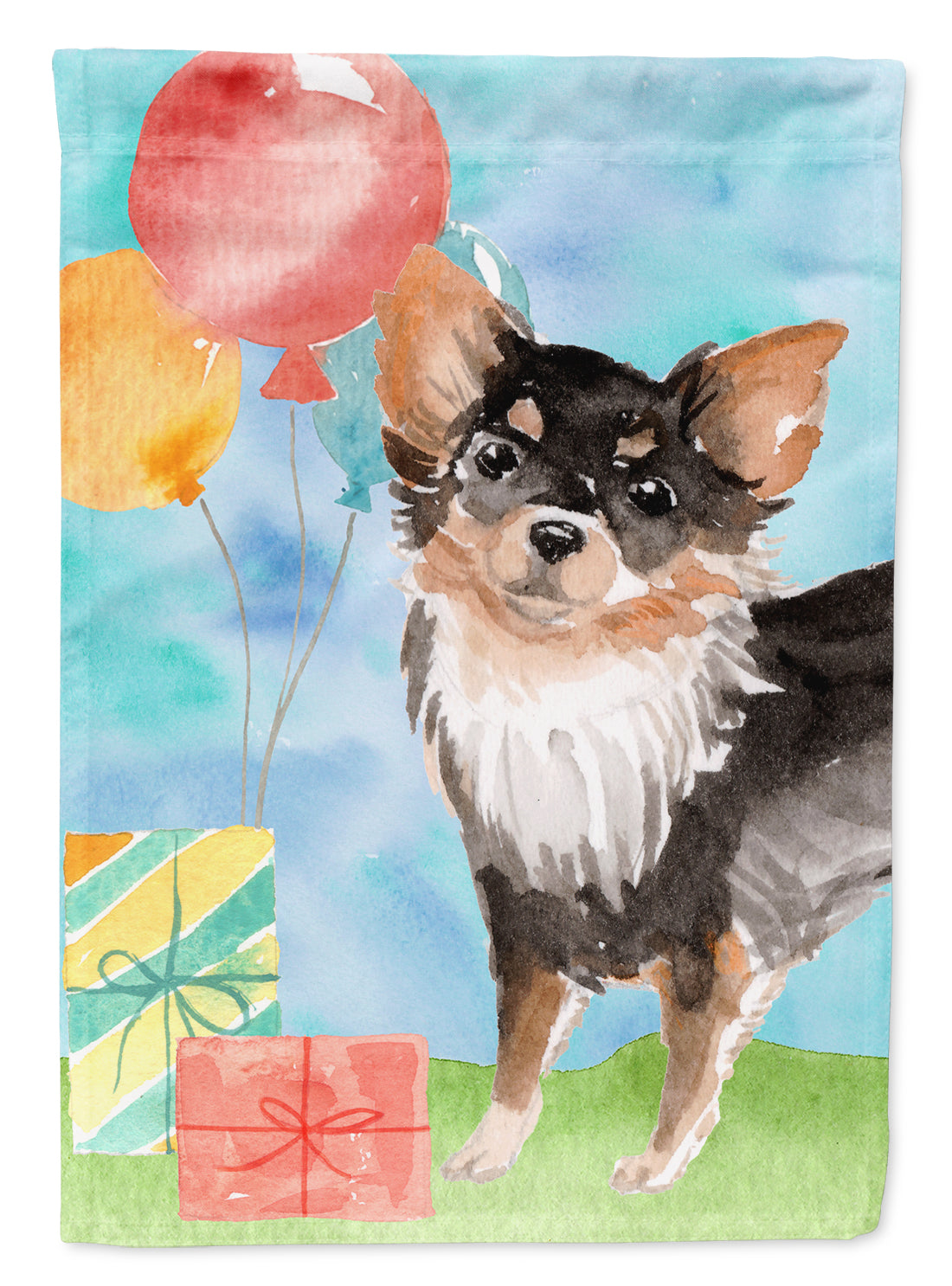 Happy Birthday Long Haired Chihuahua Flag Canvas House Size CK3258CHF