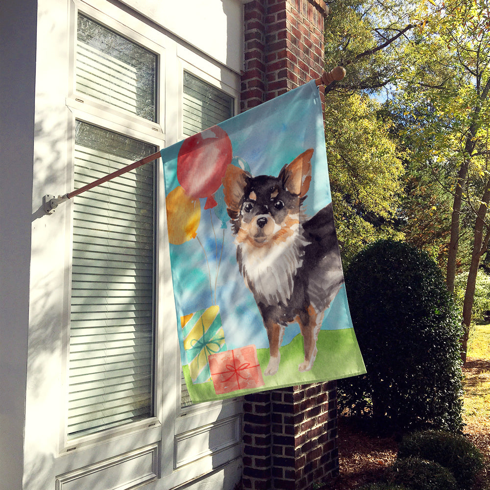 Happy Birthday Long Haired Chihuahua Flag Canvas House Size CK3258CHF