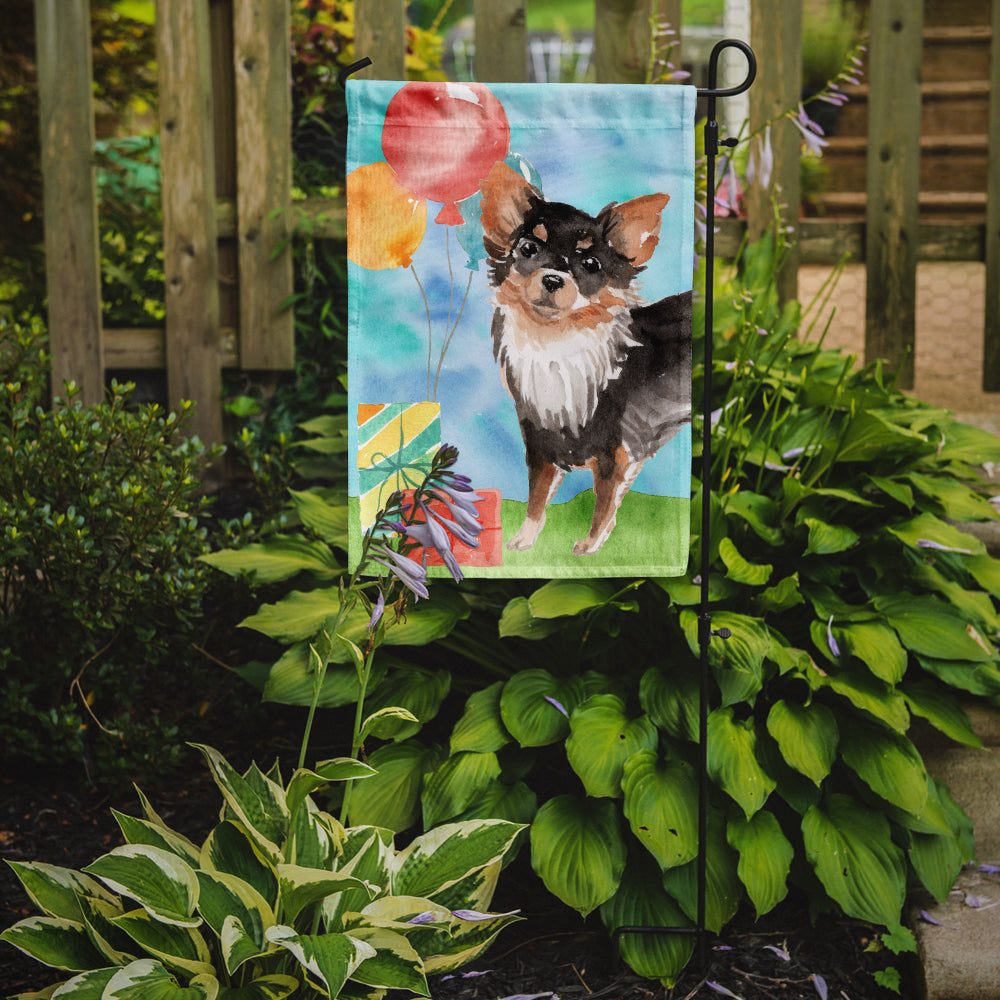 Happy Birthday Long Haired Chihuahua Flag Garden Size CK3258GF
