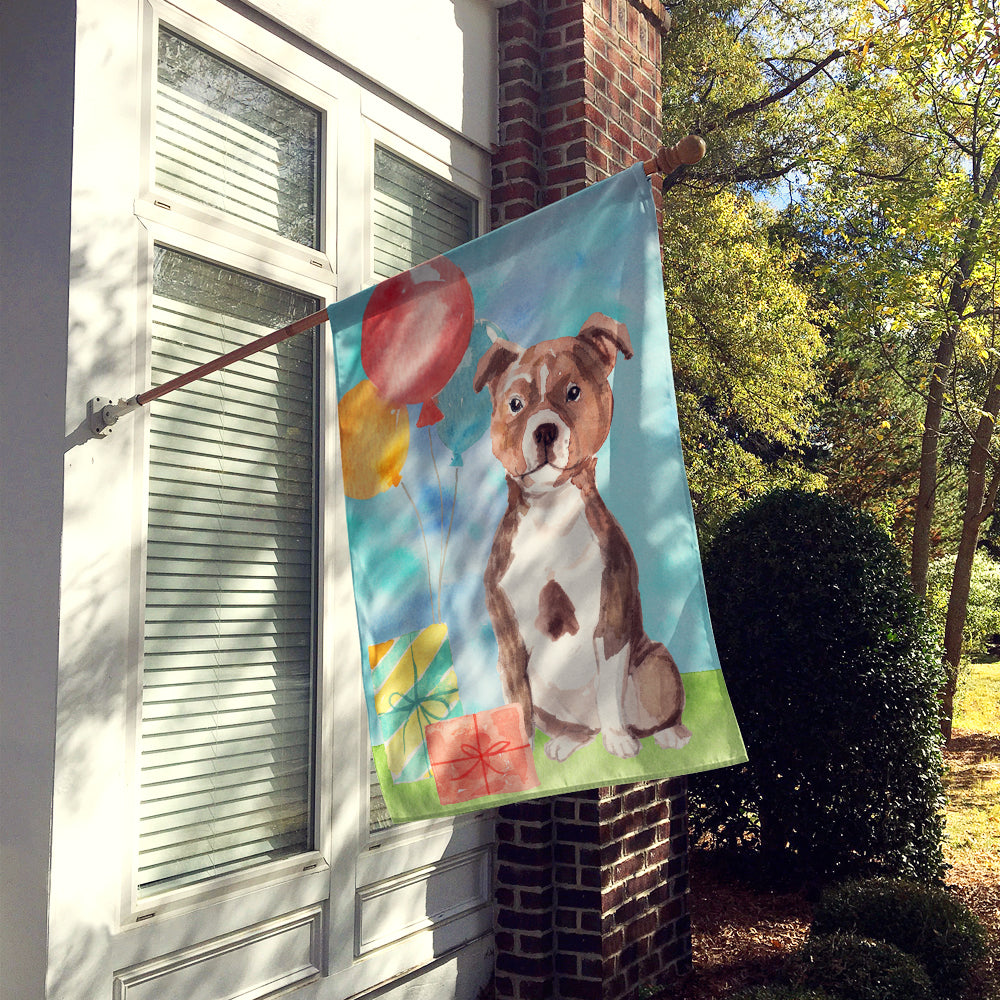 Happy Birthday Red Staffie Bull Flag Canvas House Size CK3261CHF