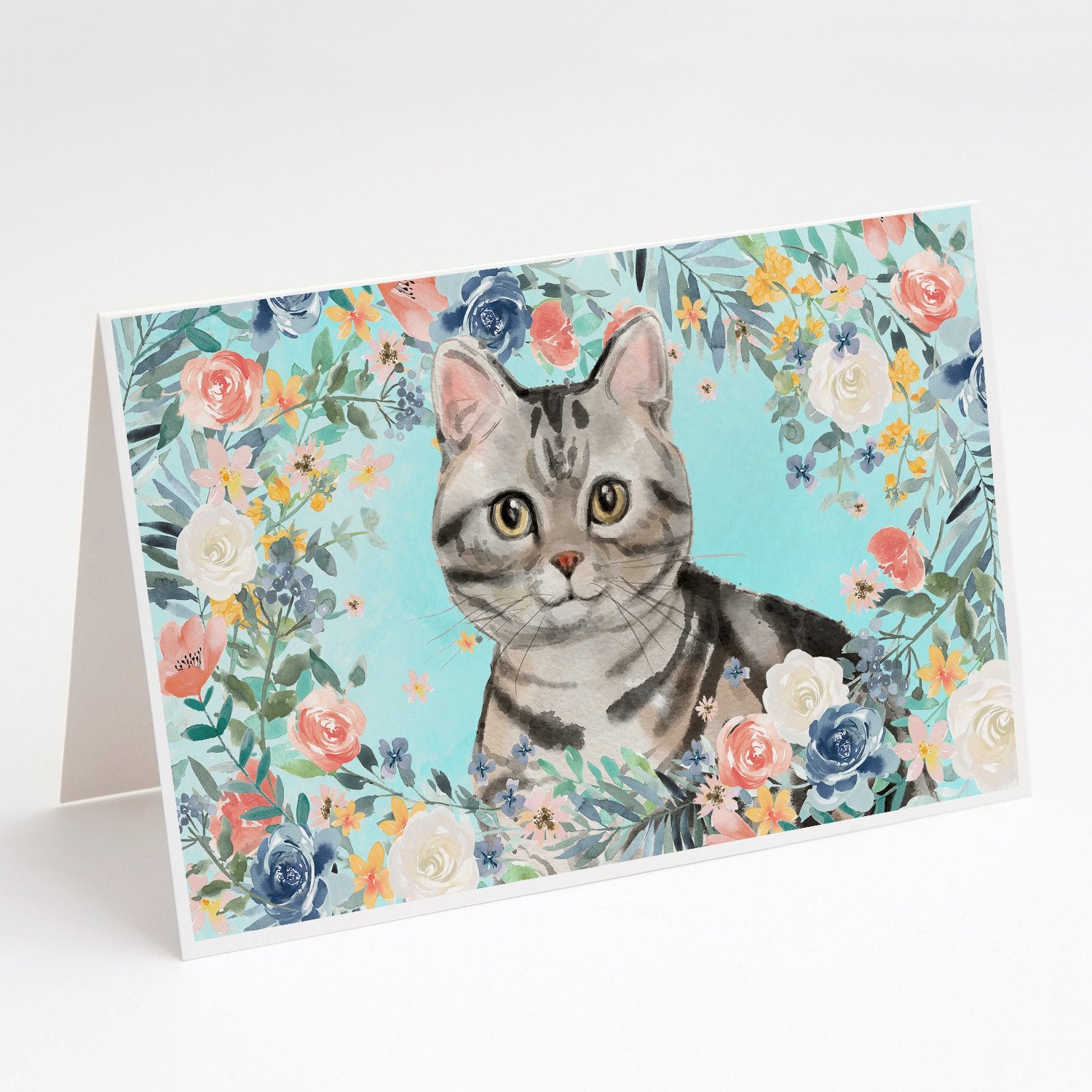 Buy this American Shorthair Spring Flowers Greeting Cards and Envelopes Pack of 8