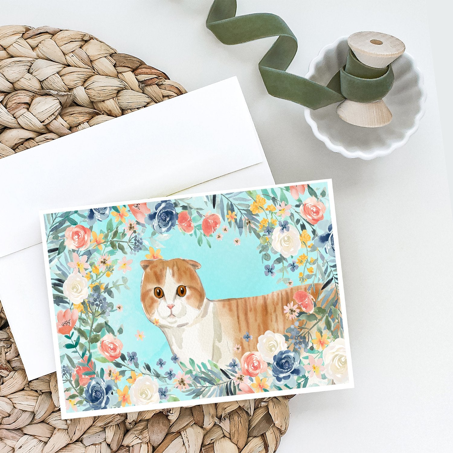 Scottish Fold Spring Flowers Greeting Cards and Envelopes Pack of 8 - the-store.com