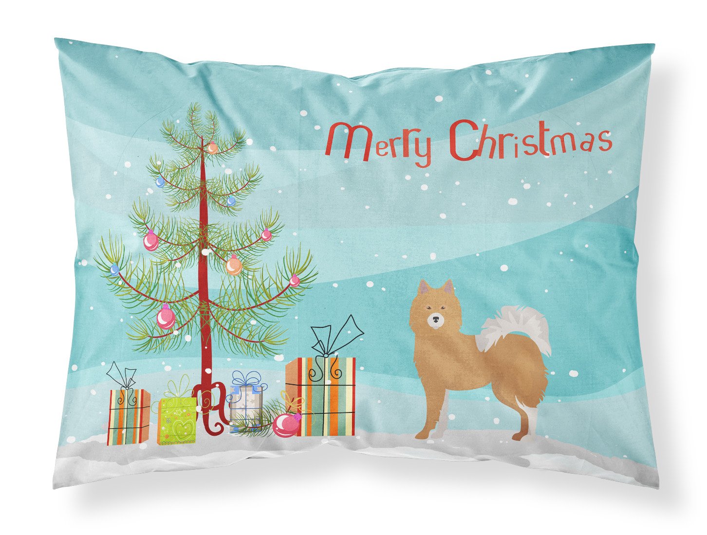 Brown & White Elo dog Christmas Tree Fabric Standard Pillowcase CK3451PILLOWCASE by Caroline's Treasures
