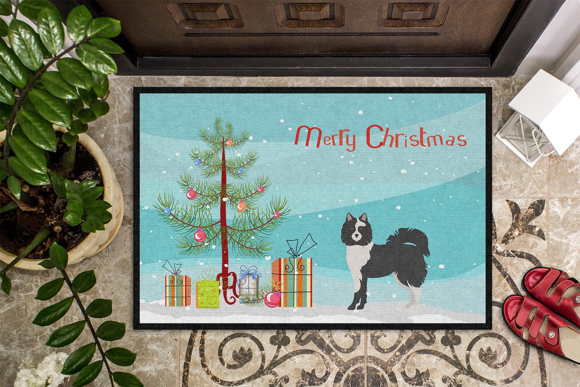 Black and White Elo dog Christmas Tree Indoor or Outdoor Mat 24x36 CK3452JMAT by Caroline's Treasures