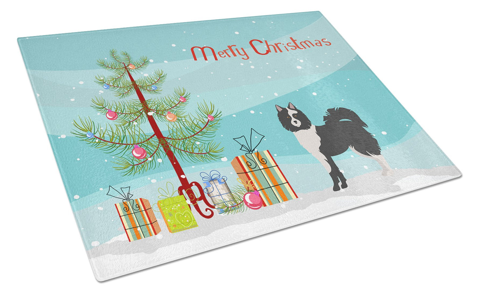Black and White Elo dog Christmas Tree Glass Cutting Board Large CK3452LCB by Caroline's Treasures