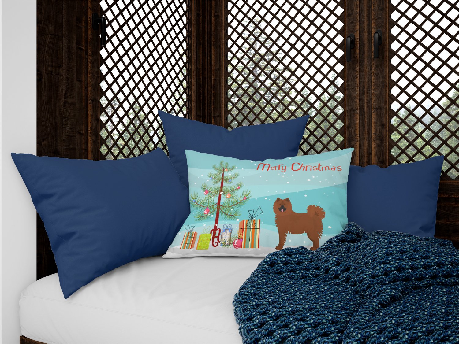 Eurasier or Eurasian dog Christmas Tree Canvas Fabric Decorative Pillow CK3454PW1216 by Caroline's Treasures