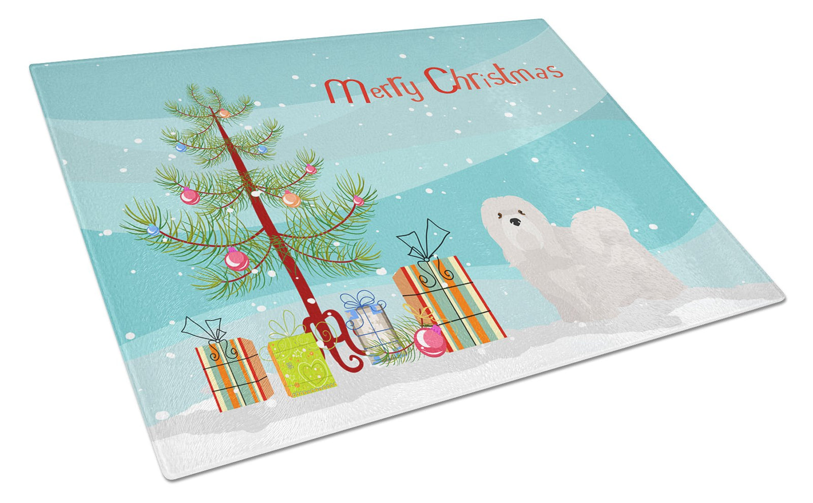 White Lhasa Apso Christmas Tree Glass Cutting Board Large CK3469LCB by Caroline's Treasures