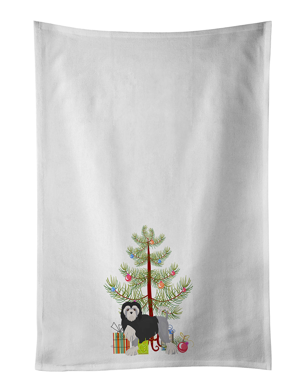 Buy this Lowchen or Little Lion Dog Christmas Tree White Kitchen Towel Set of 2