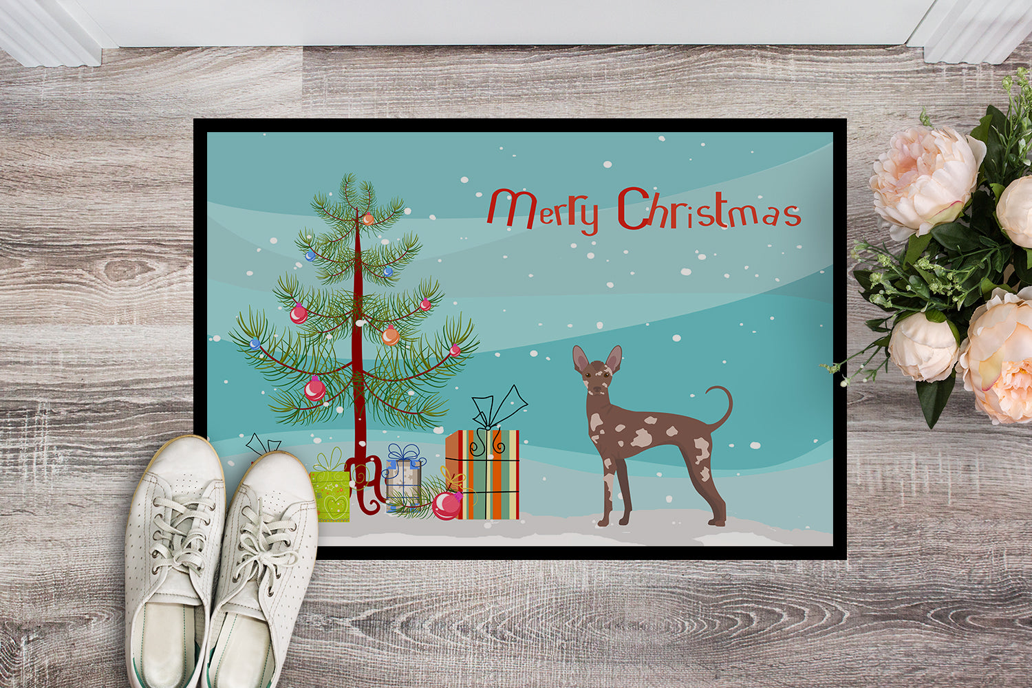 Mexican Hairless Dog Christmas Tree Indoor or Outdoor Mat 18x27 CK3473MAT - the-store.com
