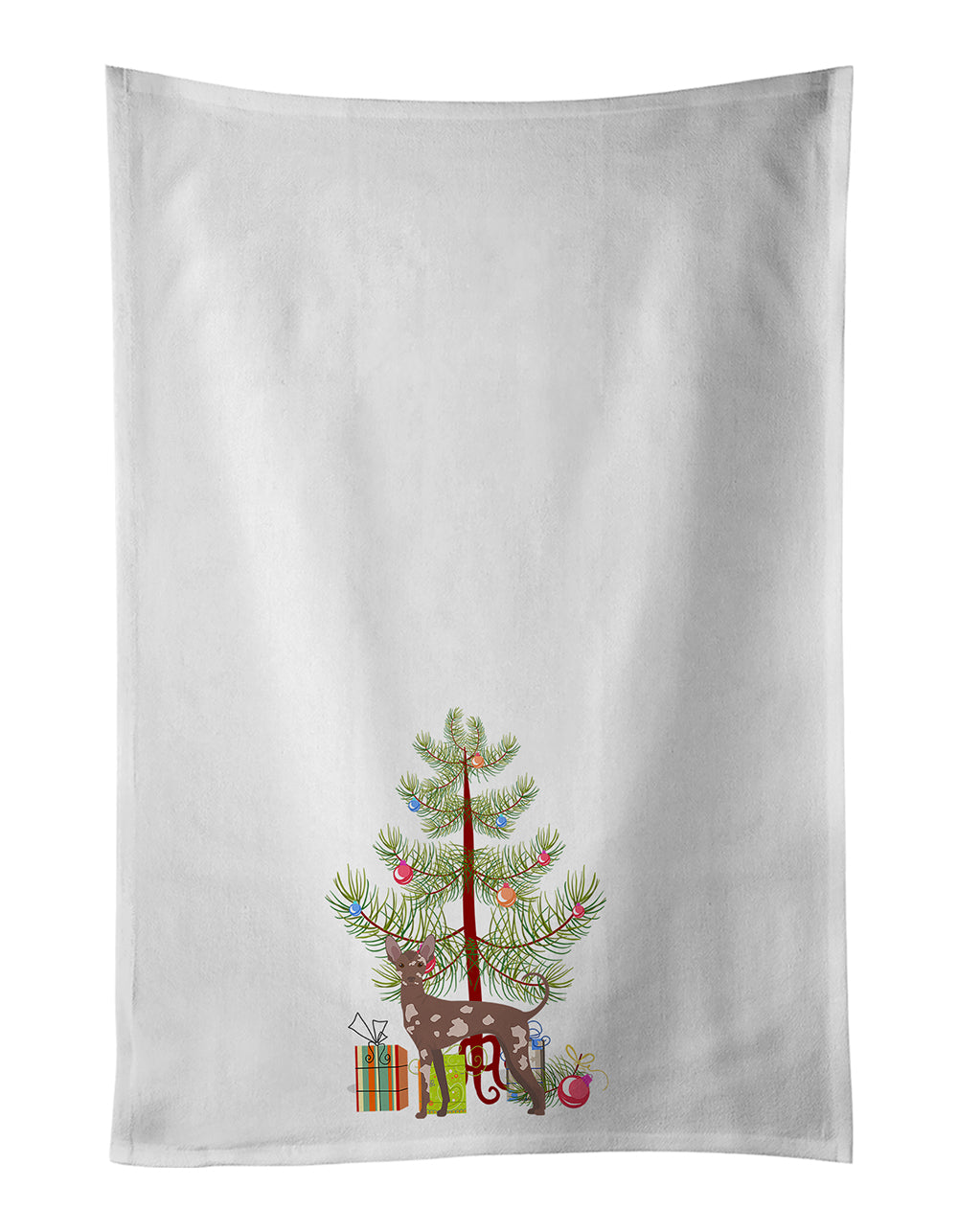 Buy this Mexican Hairless Dog Christmas Tree White Kitchen Towel Set of 2