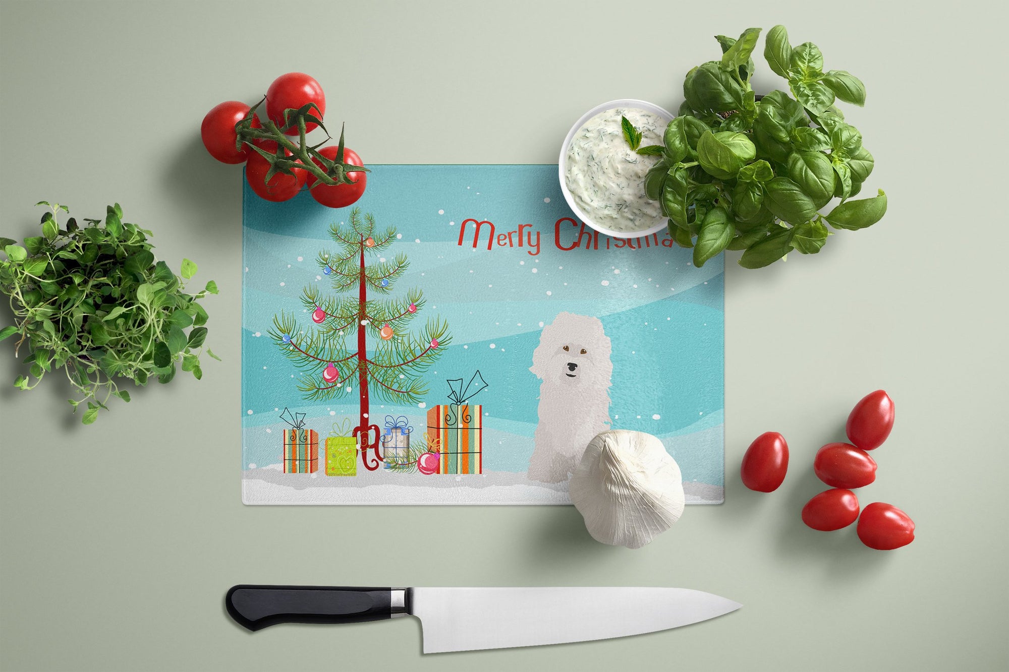 Bolognese Christmas Tree Glass Cutting Board Large CK3492LCB by Caroline's Treasures