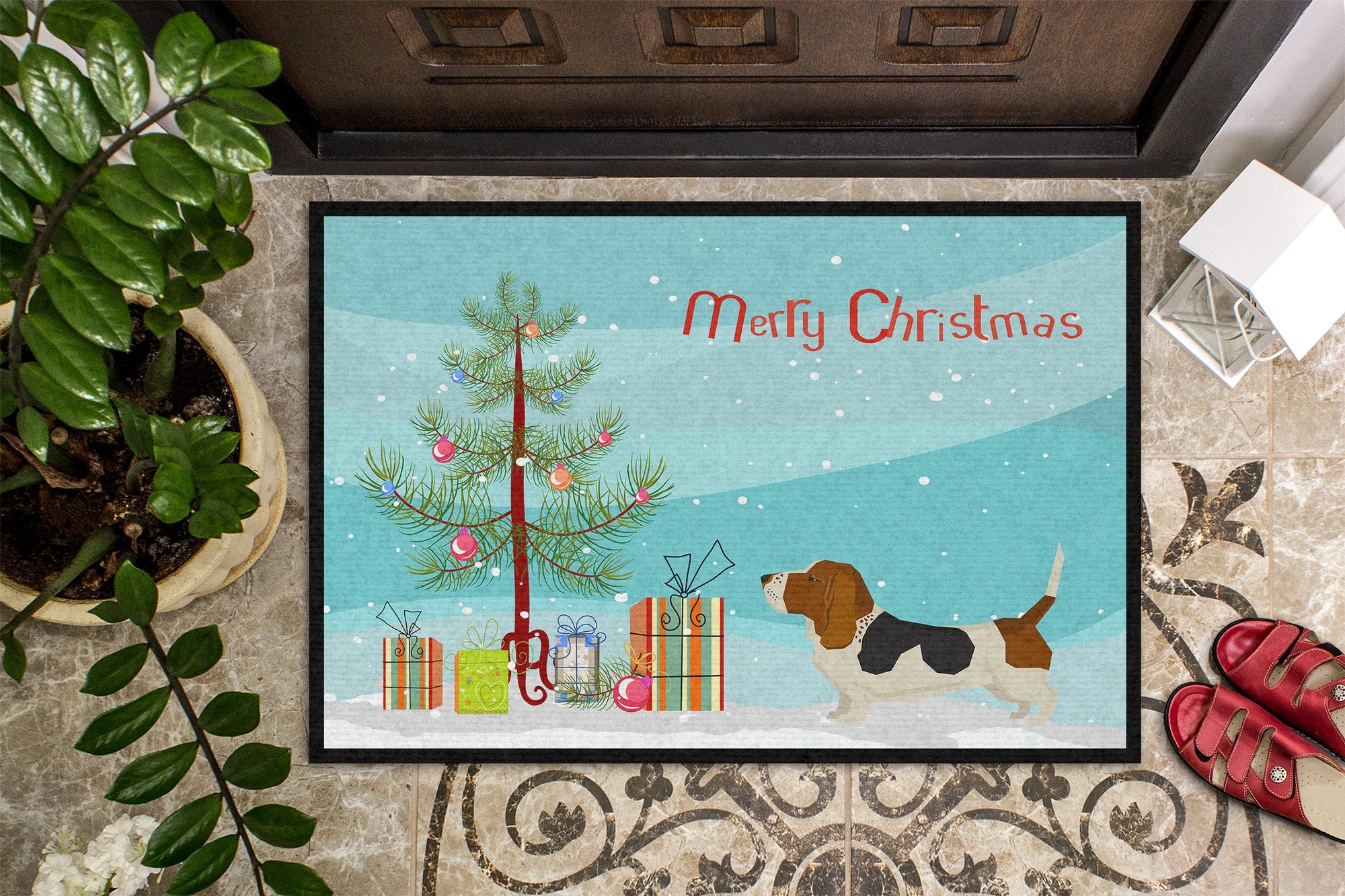 Basset Hound Christmas Tree Indoor or Outdoor Mat 24x36 CK3518JMAT by Caroline's Treasures