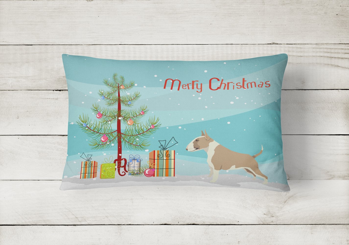 Fawn and White Bull Terrier Christmas Tree Canvas Fabric Decorative Pillow CK3528PW1216 by Caroline's Treasures
