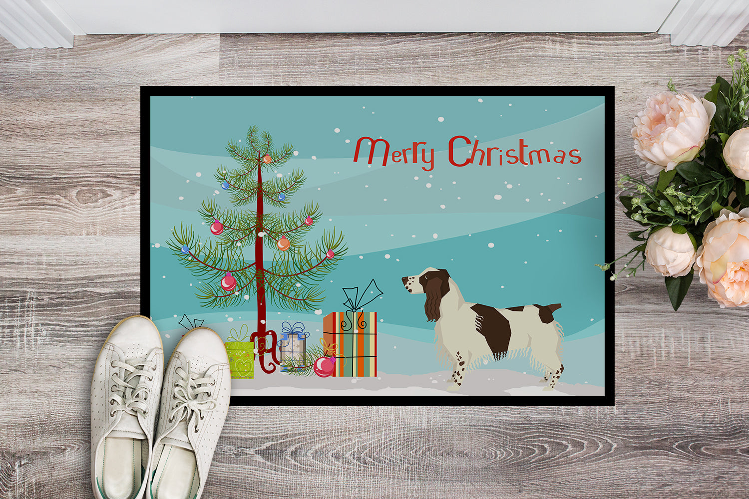 English Springer Spaniel Christmas Tree Indoor or Outdoor Mat 18x27 CK3537MAT - the-store.com