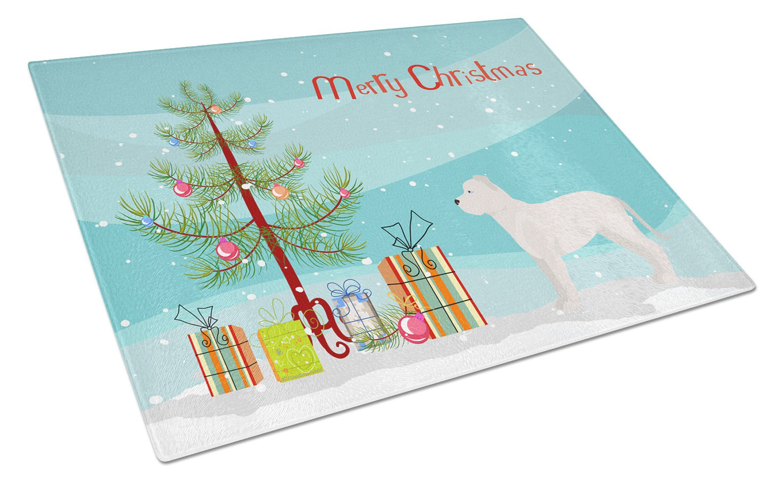 White Bullboxer Christmas Tree Glass Cutting Board Large CK3808LCB by Caroline's Treasures
