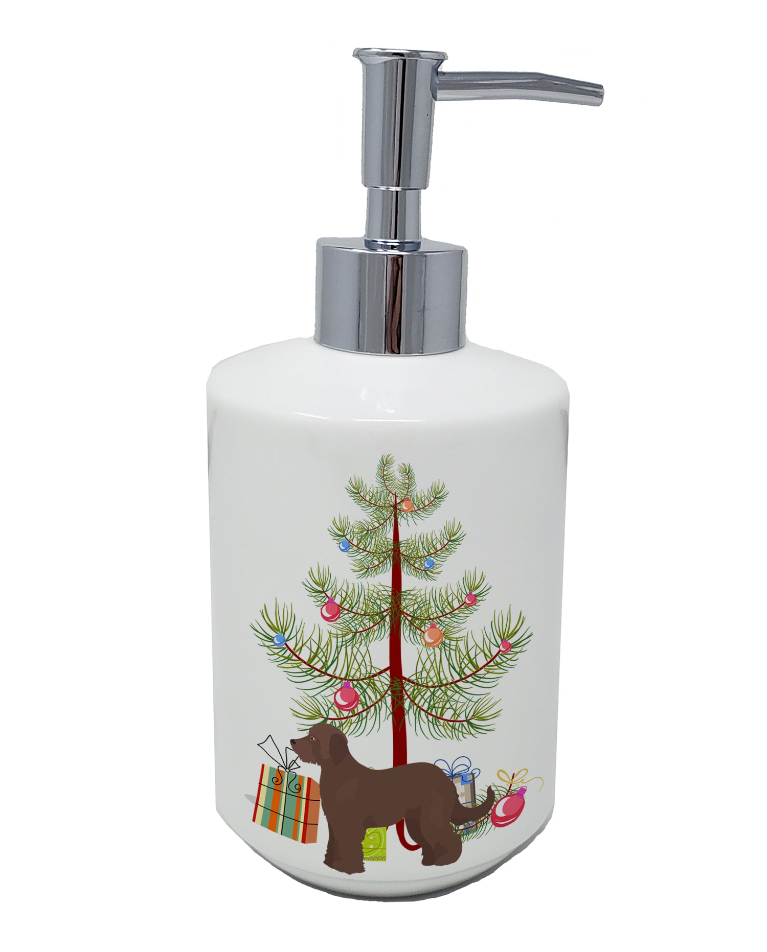 Buy this Brown Goldendoodle Christmas Tree Ceramic Soap Dispenser