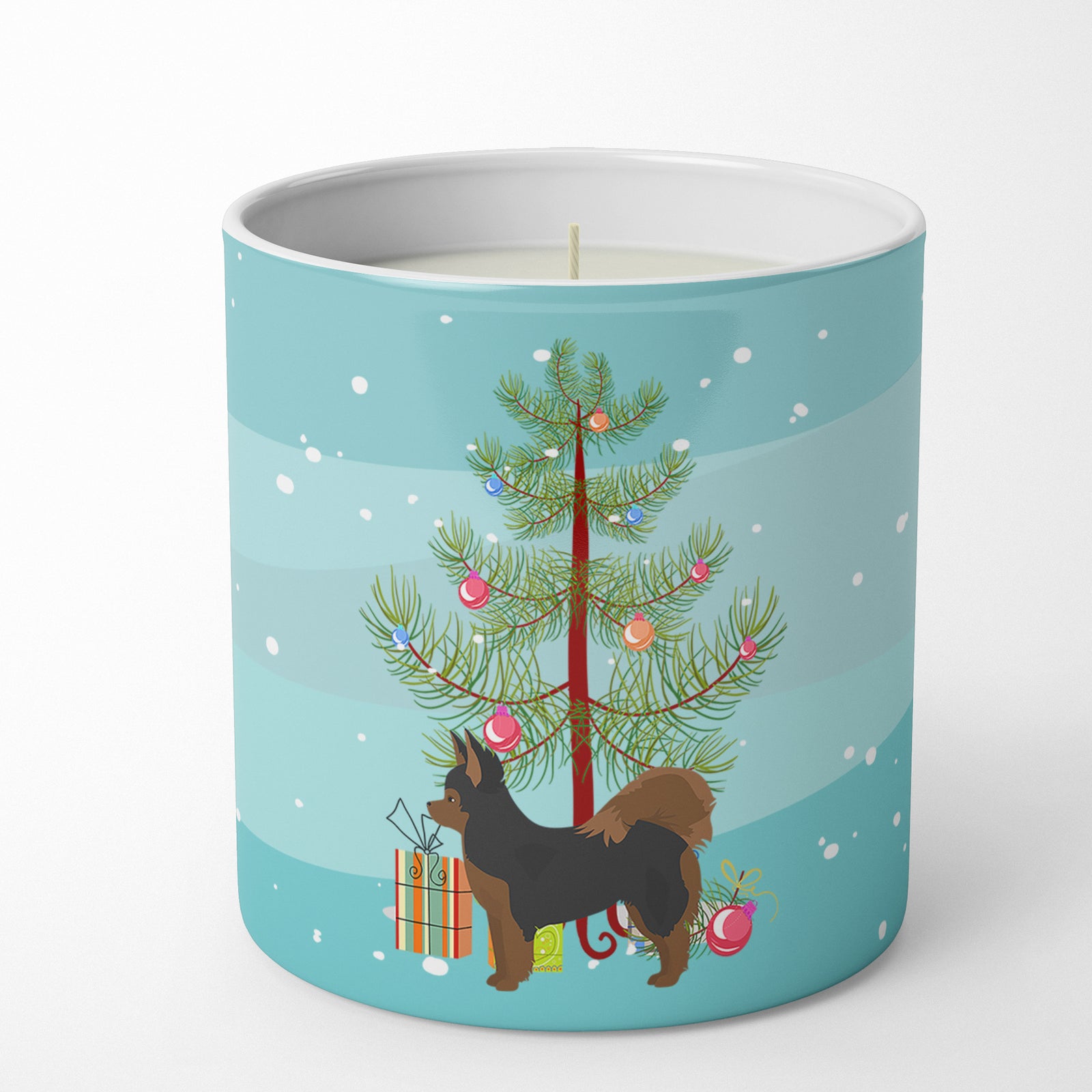 Buy this Black and Tan Pomchi Christmas Tree 10 oz Decorative Soy Candle