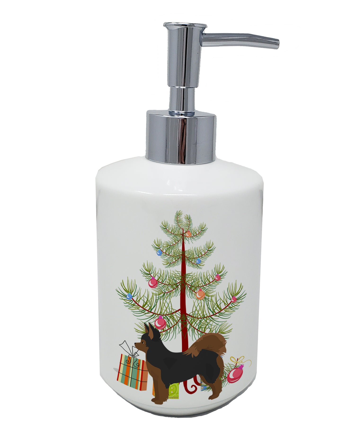 Buy this Black and Tan Pomchi Christmas Tree Ceramic Soap Dispenser