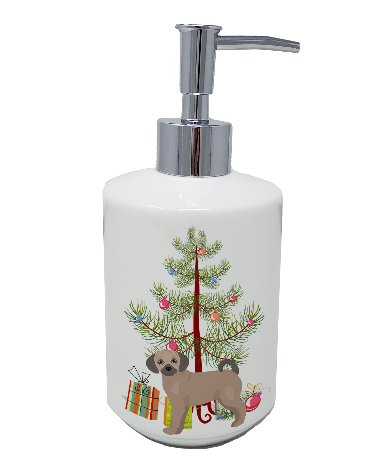 Buy this Fawn Puggle Christmas Tree Ceramic Soap Dispenser