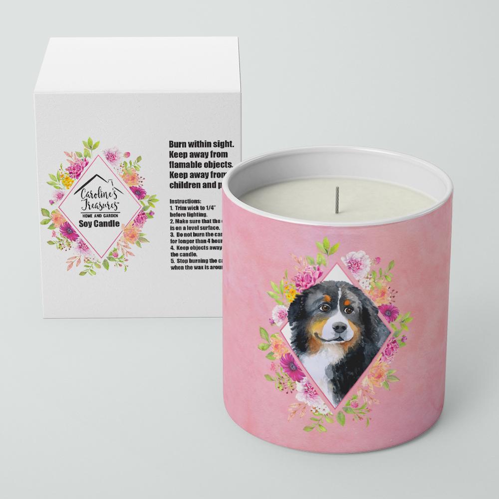 Bernese Mountain Dog Pink Flowers 10 oz Decorative Soy Candle CK4118CDL by Caroline's Treasures