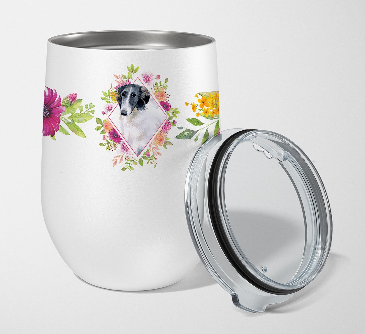 Borzoi Pink Flowers Stainless Steel 12 oz Stemless Wine Glass CK4122TBL12 by Caroline's Treasures