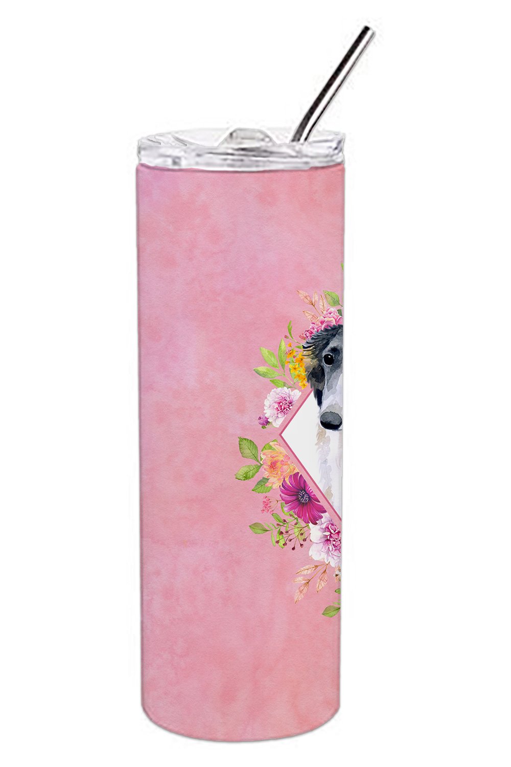 Borzoi Pink Flowers Double Walled Stainless Steel 20 oz Skinny Tumbler CK4122TBL20 by Caroline's Treasures