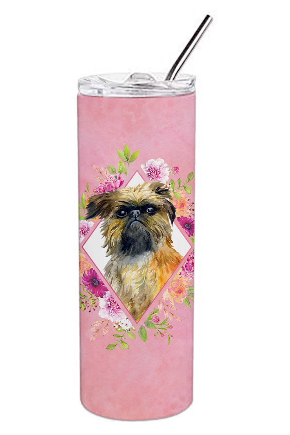 Brussels Griffon Pink Flowers Double Walled Stainless Steel 20 oz Skinny Tumbler CK4123TBL20 by Caroline's Treasures