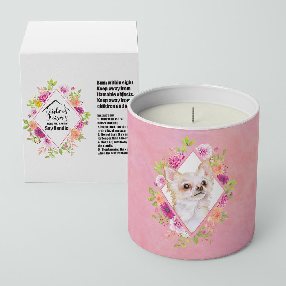 Long Hair Chihuahua Pink Flowers 10 oz Decorative Soy Candle CK4127CDL by Caroline's Treasures