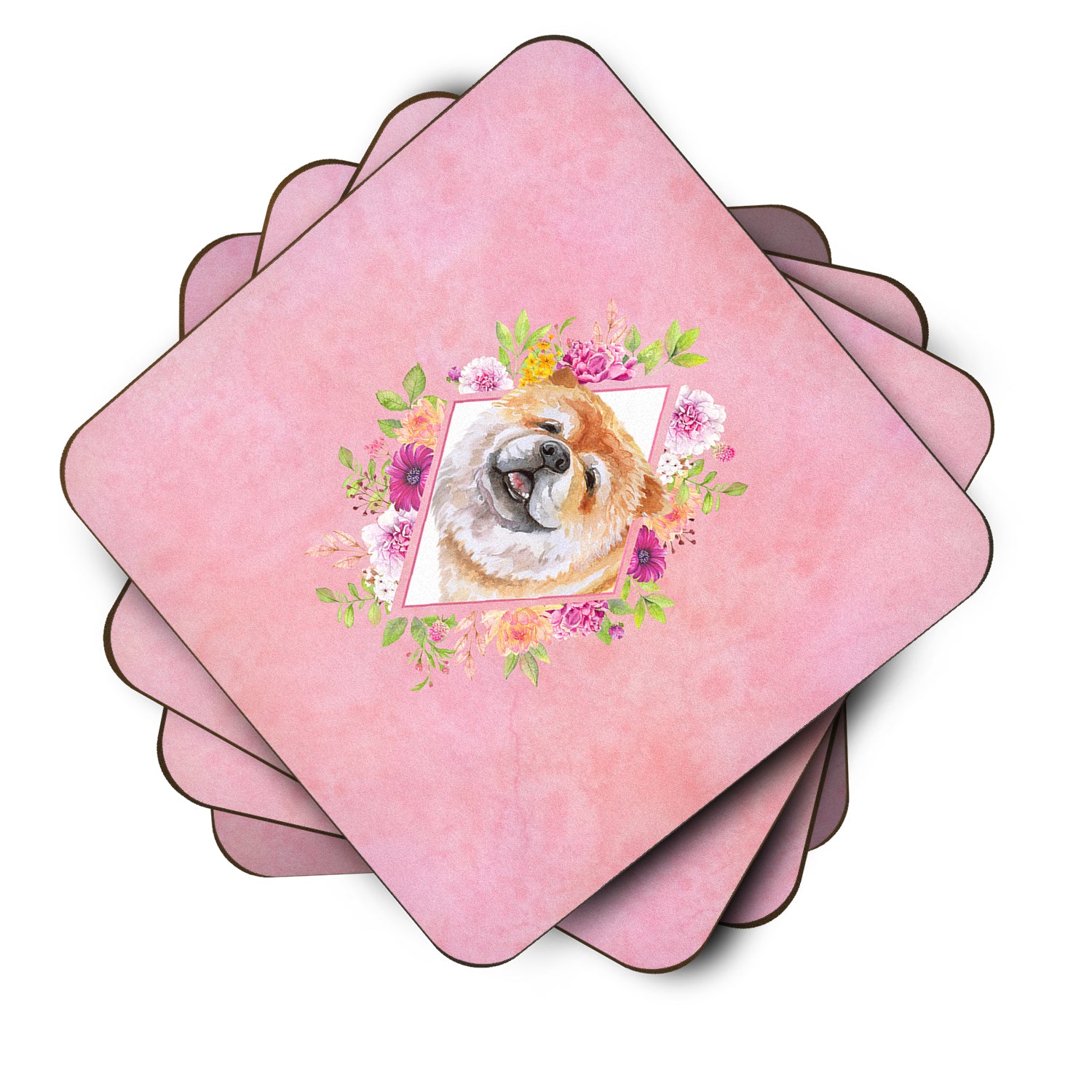Set of 4 Chow Chow #2 Pink Flowers Foam Coasters Set of 4 CK4132FC - the-store.com