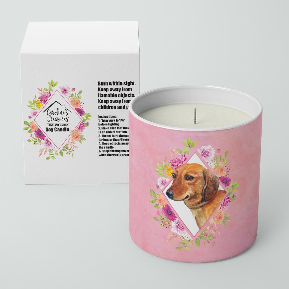 Dachshund Red #1 Pink Flowers 10 oz Decorative Soy Candle CK4134CDL by Caroline's Treasures