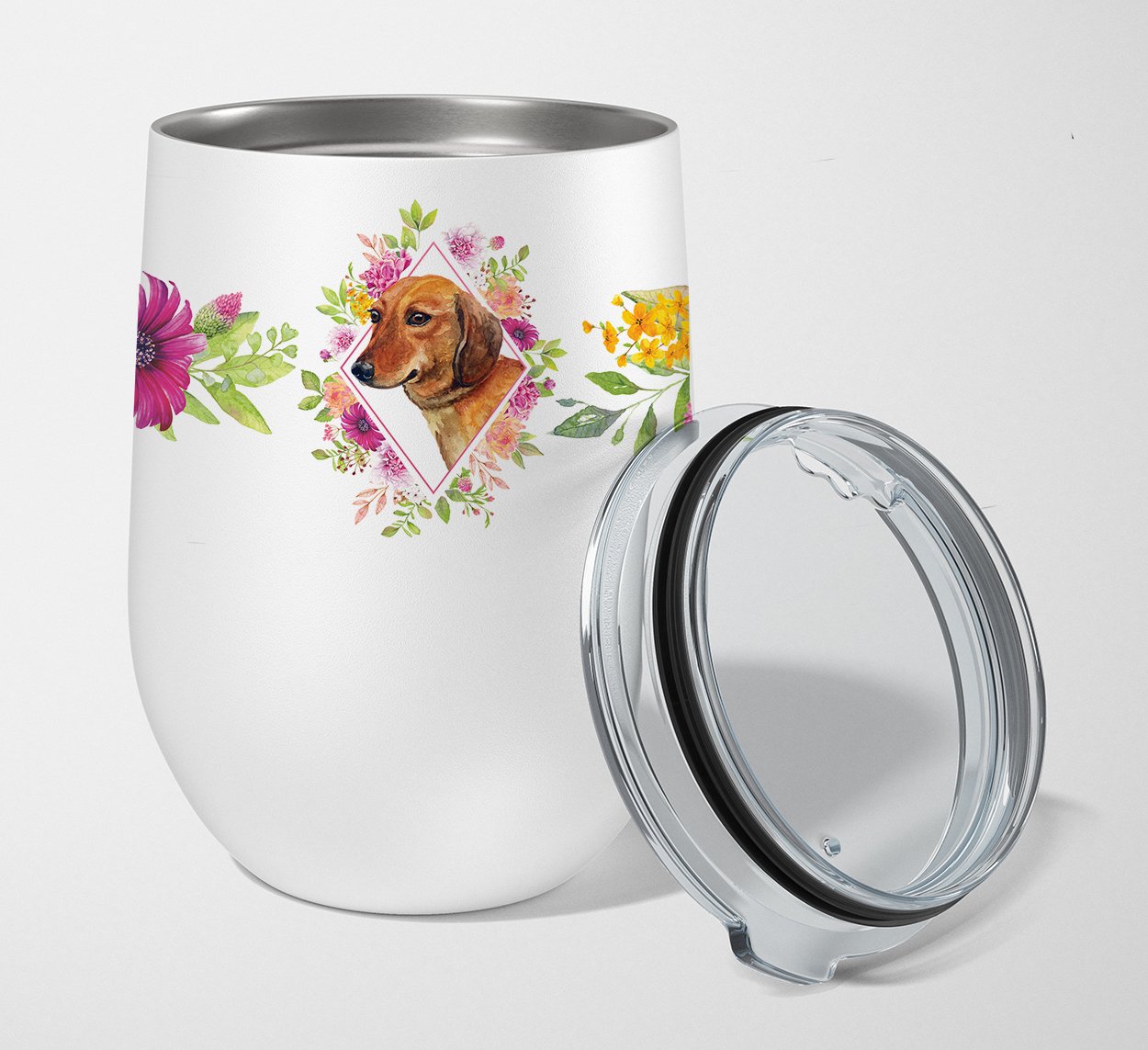 Dachshund Red #1 Pink Flowers Stainless Steel 12 oz Stemless Wine Glass CK4134TBL12 by Caroline's Treasures