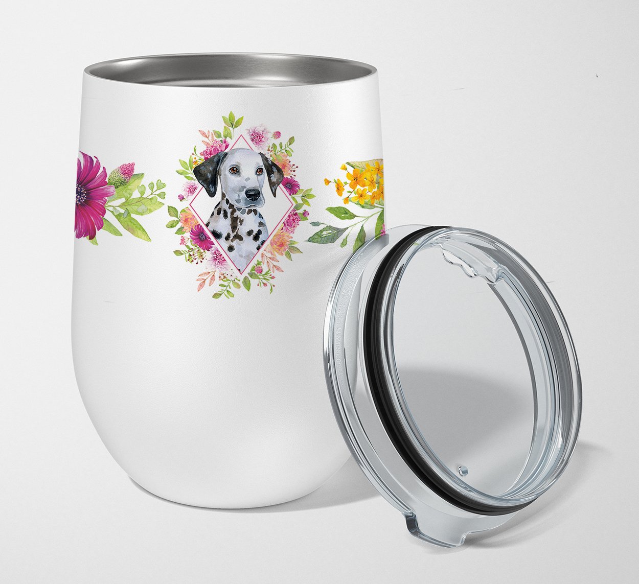 Dalmatian Puppy Pink Flowers Stainless Steel 12 oz Stemless Wine Glass CK4136TBL12 by Caroline's Treasures