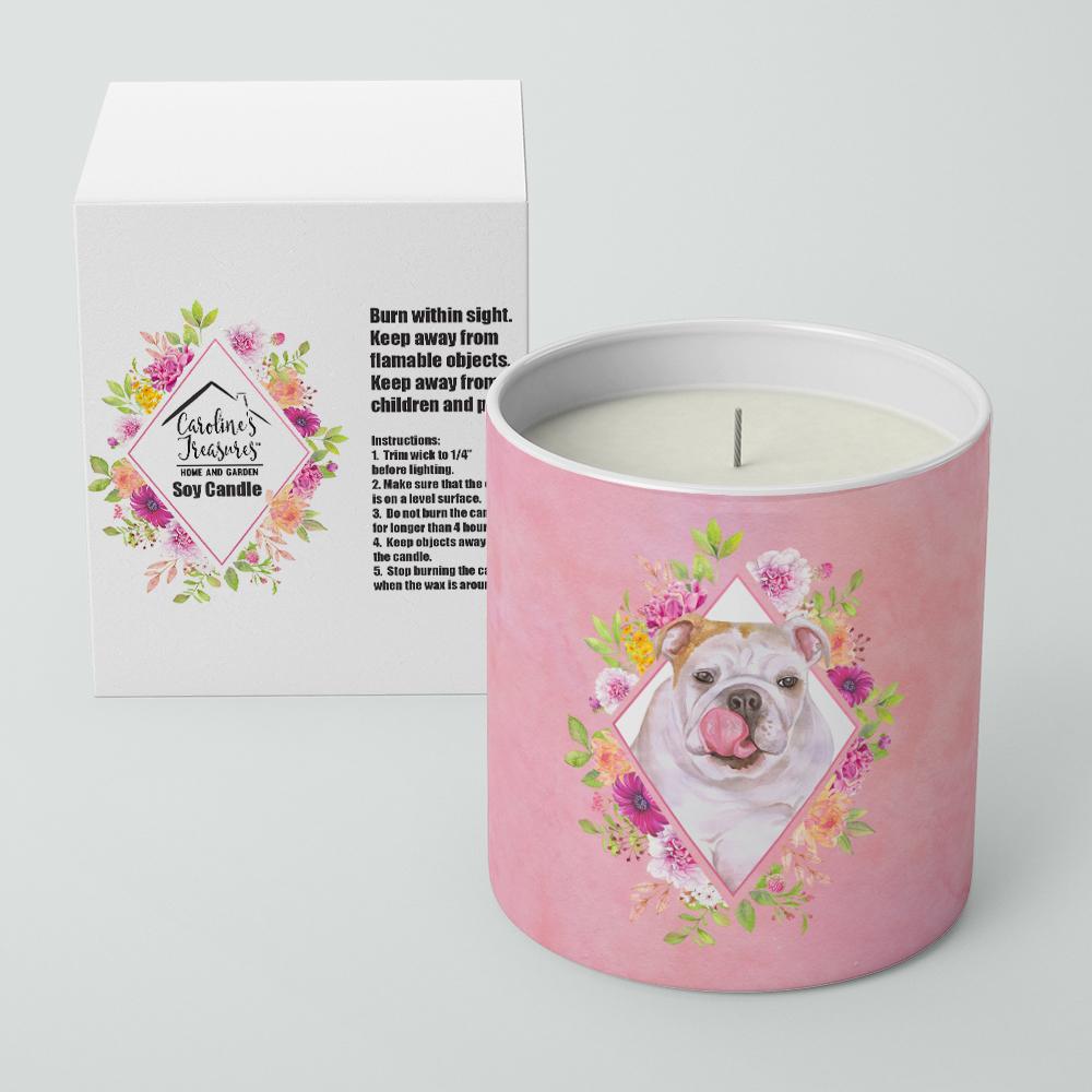 English Bulldog Pink Flowers 10 oz Decorative Soy Candle CK4140CDL by Caroline's Treasures