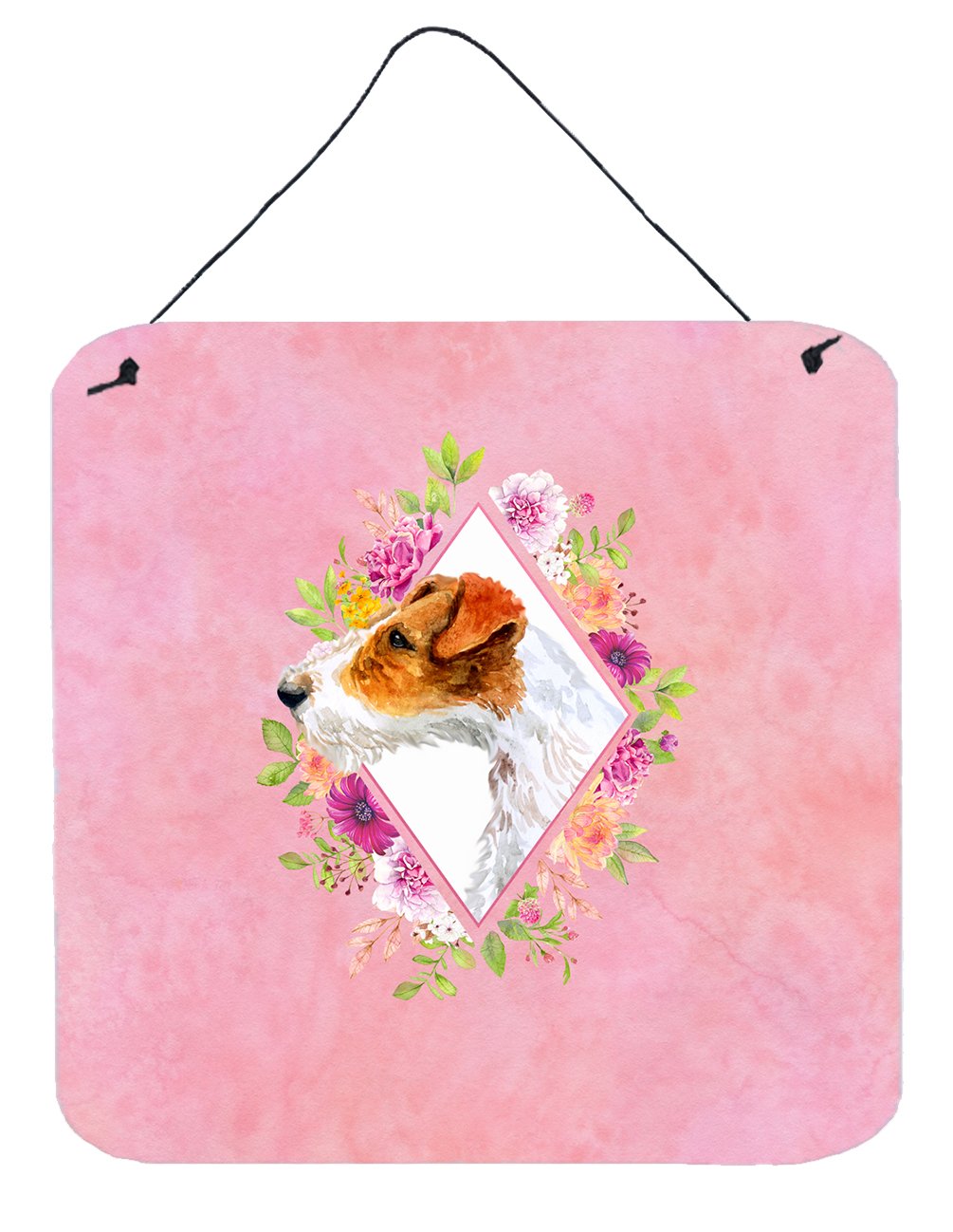 Jack Russell Terrier #2 Pink Flowers Wall or Door Hanging Prints CK4142DS66 by Caroline's Treasures