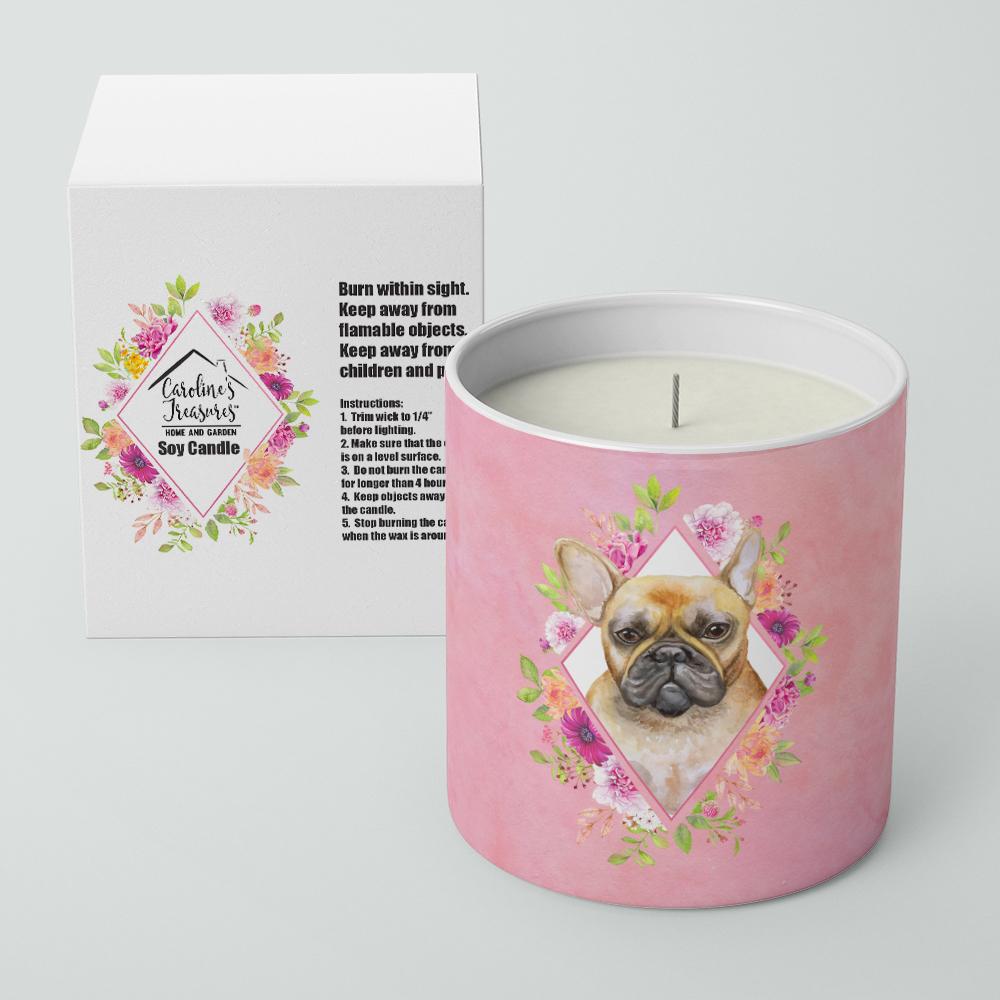 Fawn French Bulldog Pink Flowers 10 oz Decorative Soy Candle CK4144CDL by Caroline's Treasures