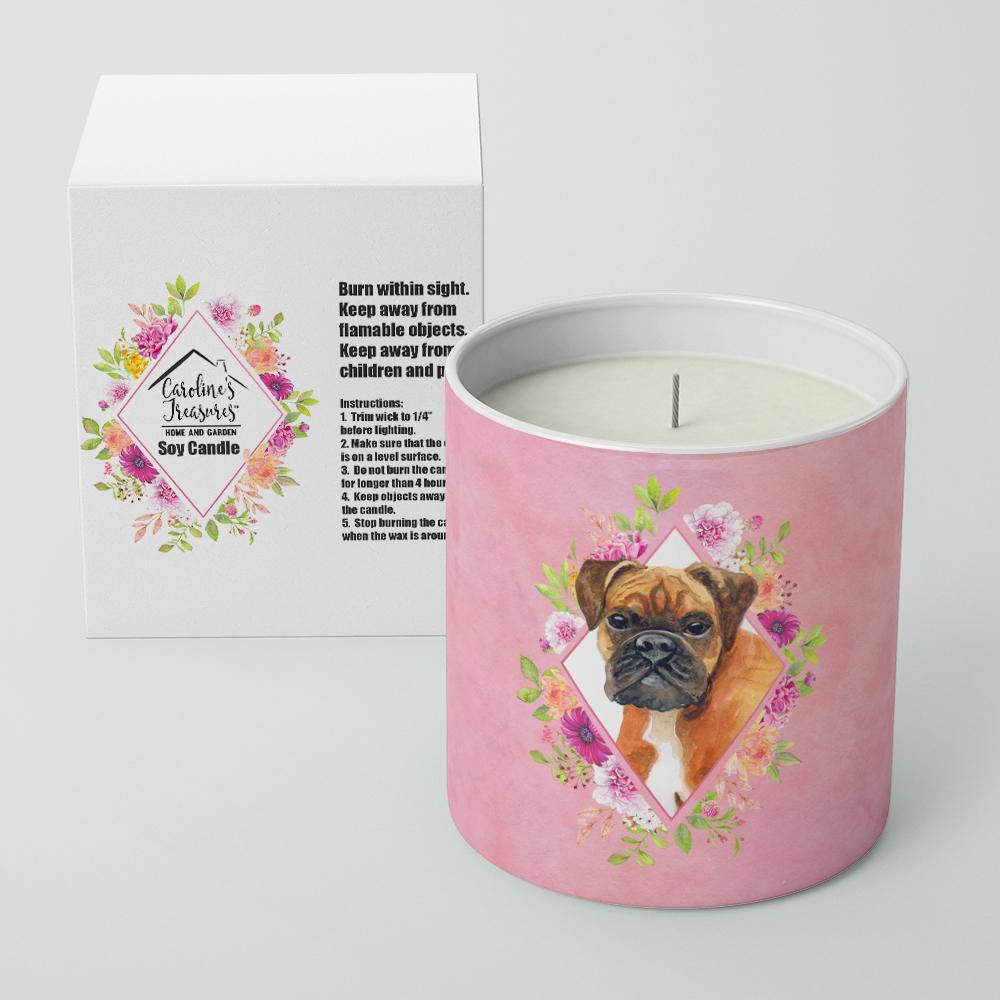 German Boxer Pink Flowers 10 oz Decorative Soy Candle CK4145CDL by Caroline's Treasures