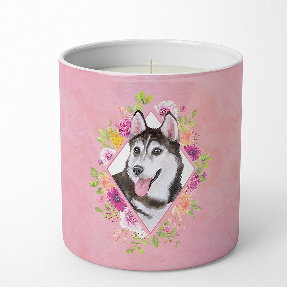 Siberian Husky #1 Pink Flowers 10 oz Decorative Soy Candle CK4151CDL by Caroline&#39;s Treasures