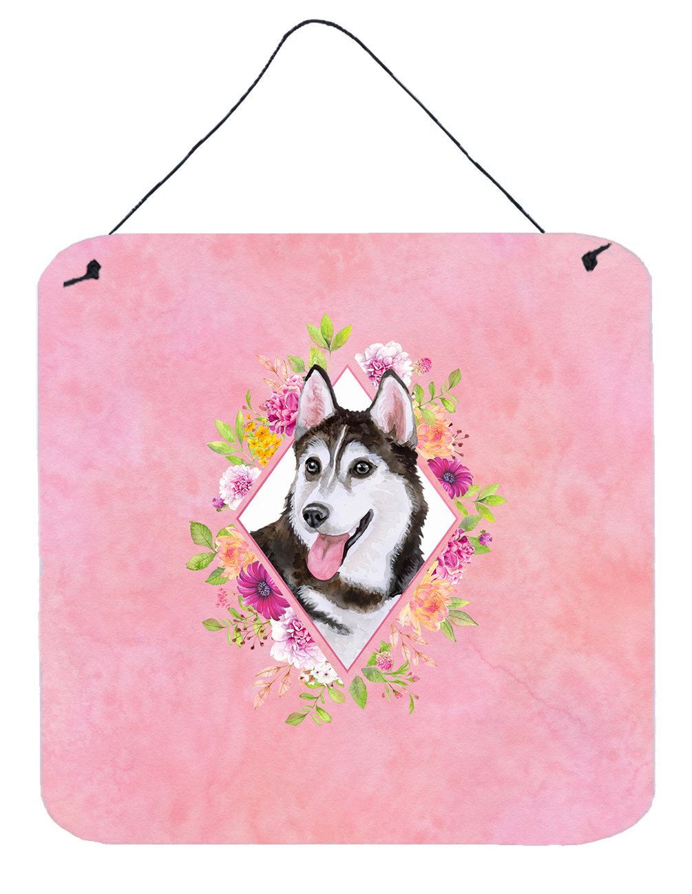Siberian Husky #1 Pink Flowers Wall or Door Hanging Prints CK4151DS66 by Caroline's Treasures