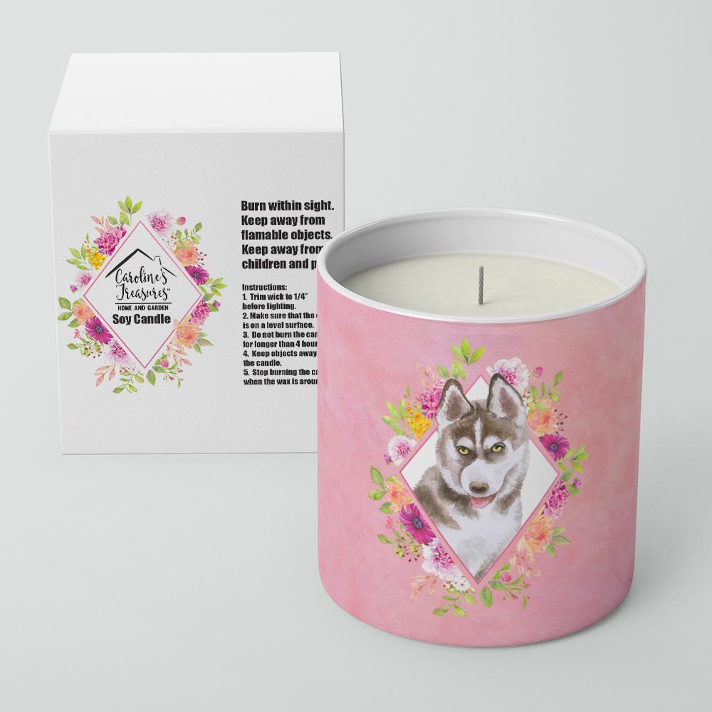 Siberian Husky #2 Pink Flowers 10 oz Decorative Soy Candle CK4152CDL by Caroline's Treasures