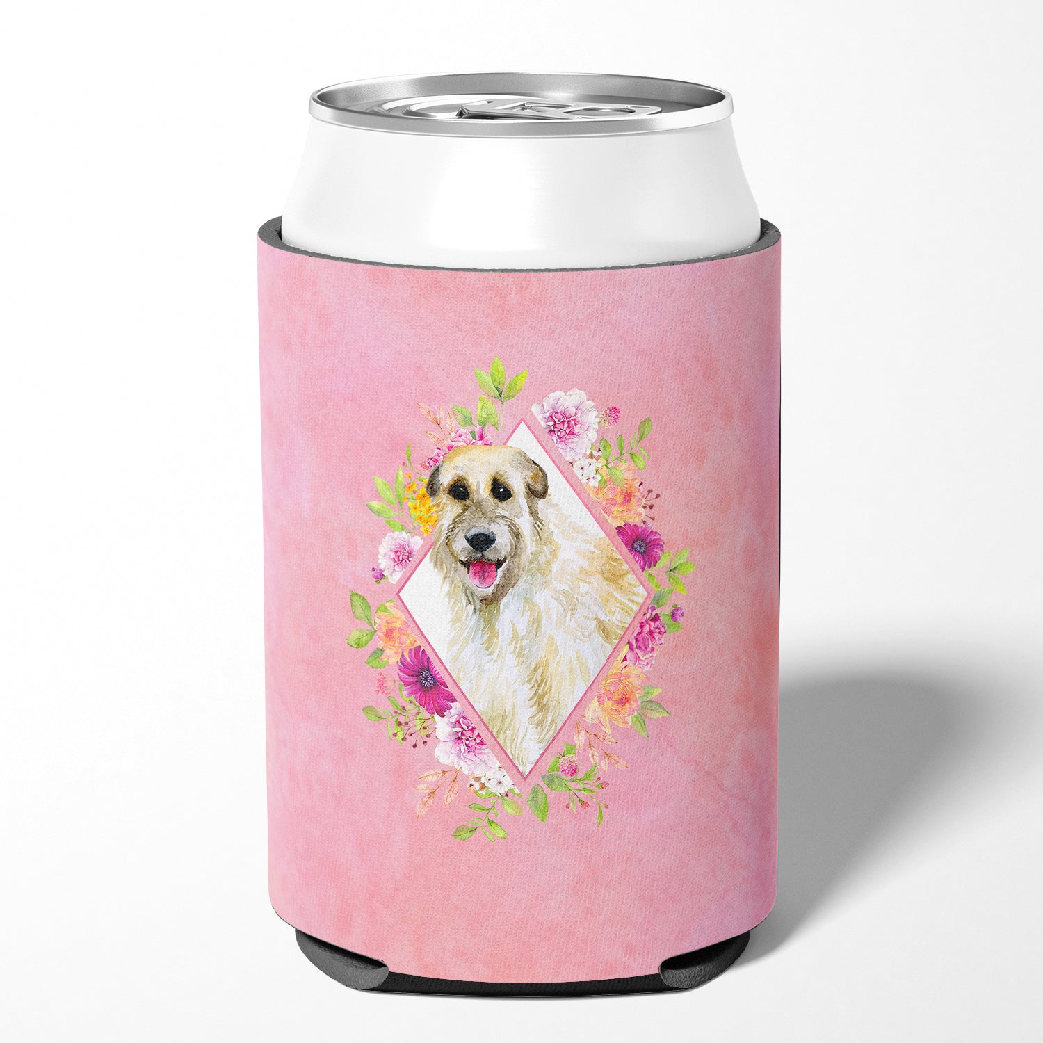 Irish Wolfhound Pink Flowers Can or Bottle Hugger CK4153CC