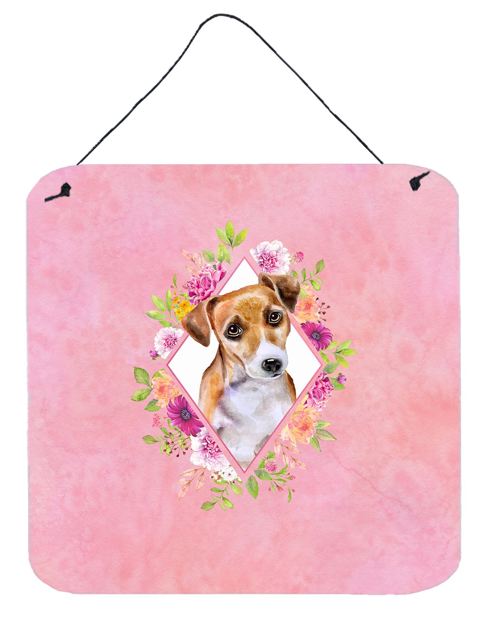 Jack Russell Terrier #1 Pink Flowers Wall or Door Hanging Prints CK4155DS66 by Caroline's Treasures