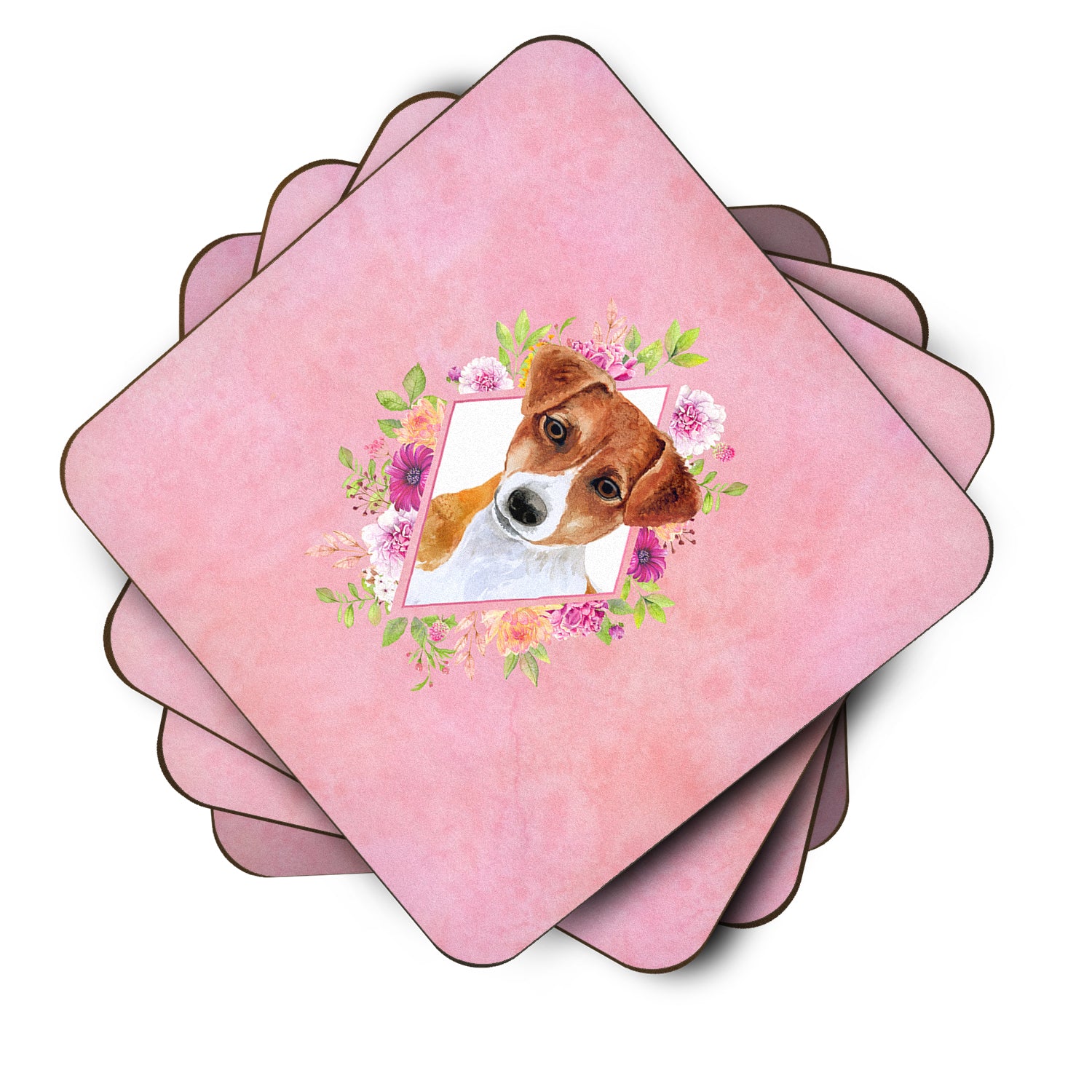 Set of 4 Jack Russell Terrier #2 Pink Flowers Foam Coasters Set of 4 CK4156FC - the-store.com