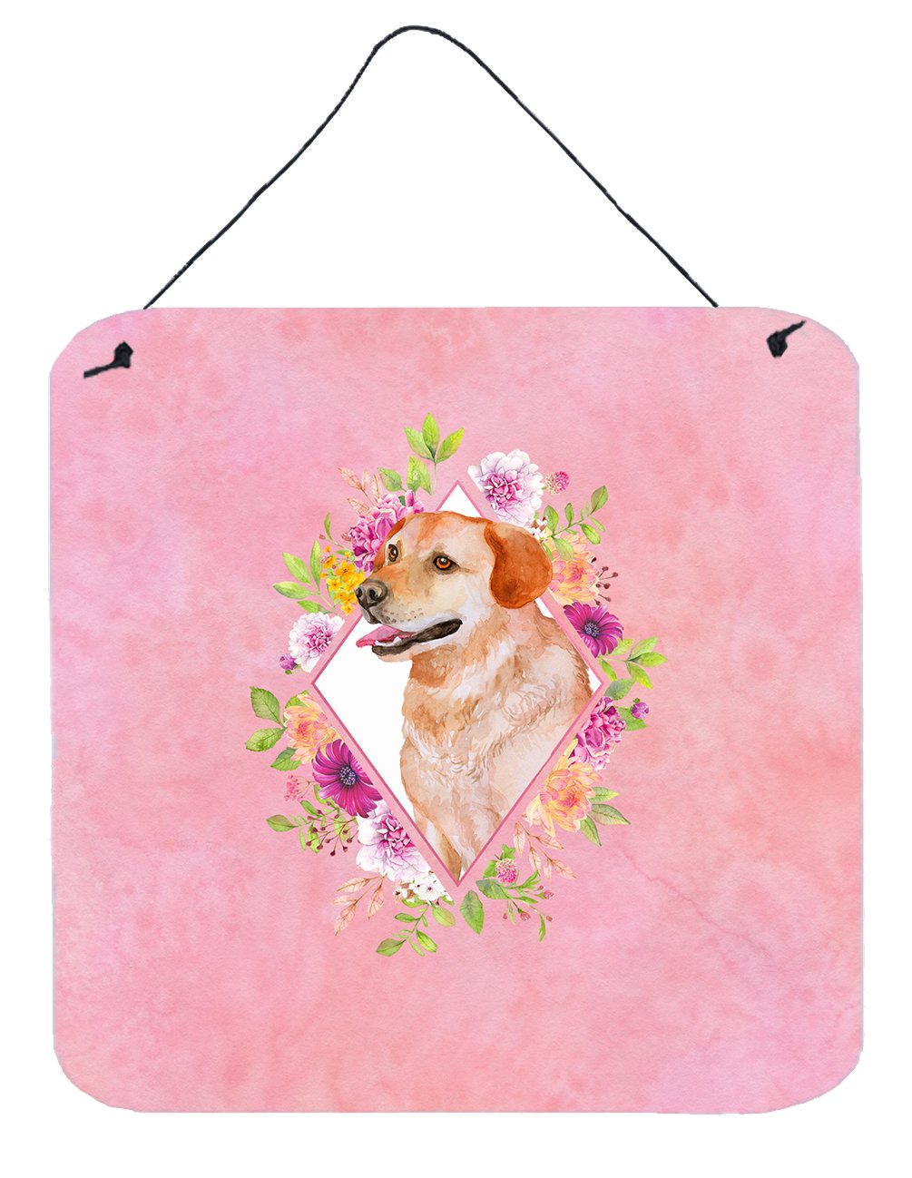 Yellow Labrador Retriever Pink Flowers Wall or Door Hanging Prints CK4158DS66 by Caroline's Treasures