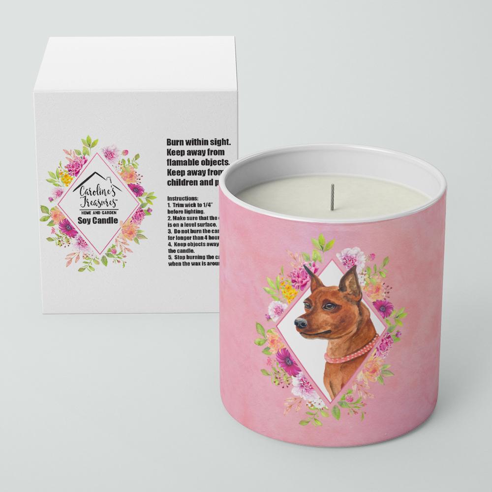 Miniature Pinscher Pink Flowers 10 oz Decorative Soy Candle CK4161CDL by Caroline's Treasures