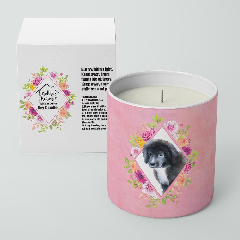 Newfoundland Puppy Pink Flowers 10 oz Decorative Soy Candle CK4164CDL by Caroline's Treasures